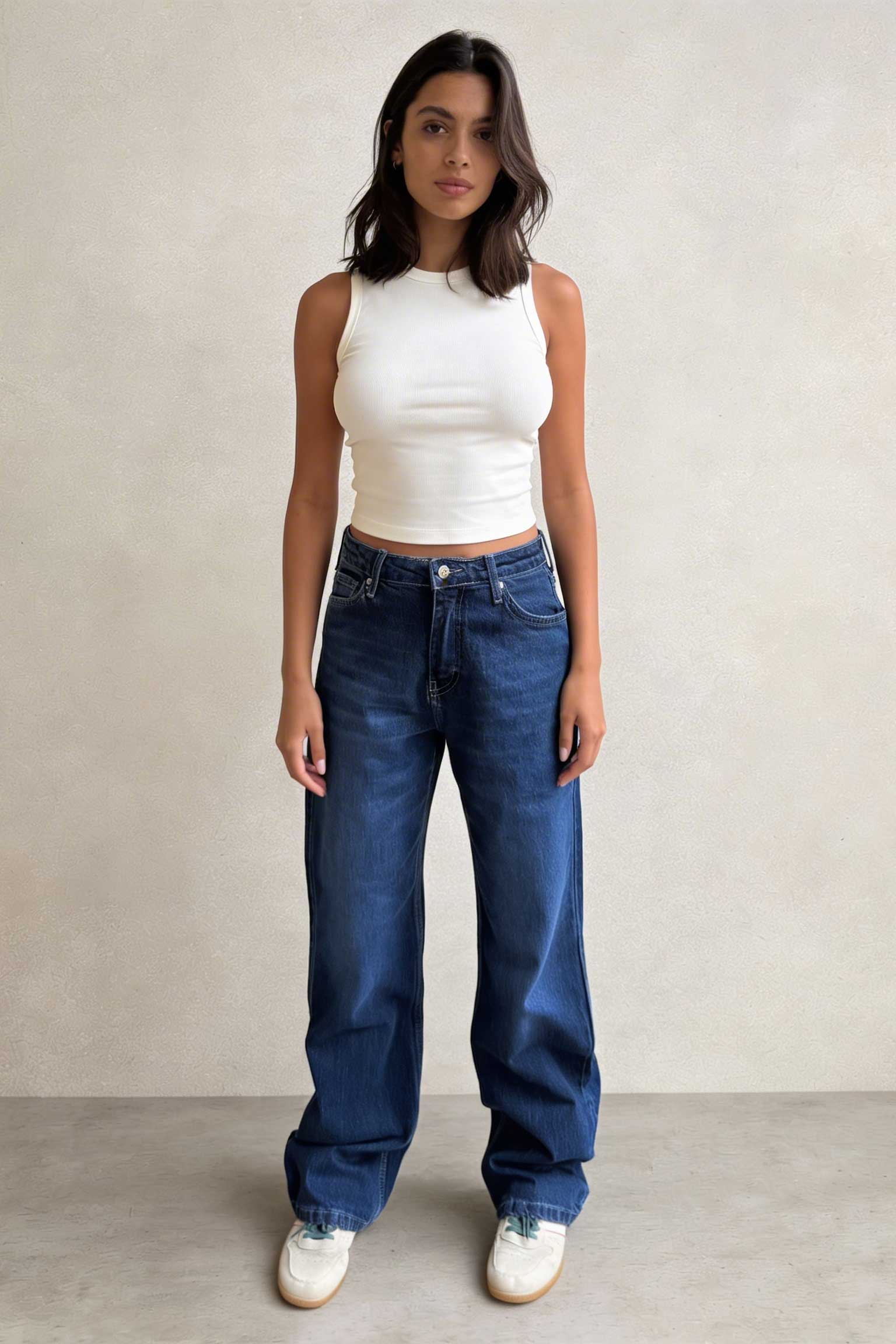 Straight – High-Waist Deep Ocean Blue Jeans Straight CIZARO - Cizaro Jeans