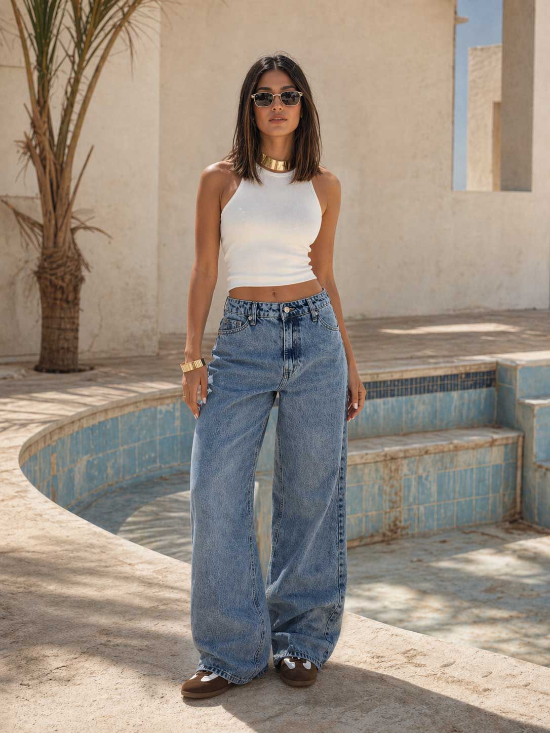 Wide-Leg – High-Waist Ice Acid Blue Jeans Wide Leg CIZARO - Cizaro Jeans