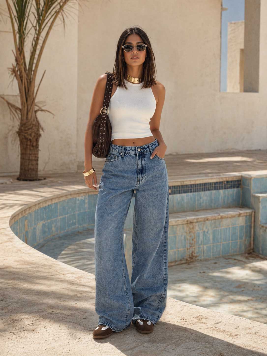 Wide-Leg – High-Waist Ice Acid Blue Jeans Wide Leg CIZARO - Cizaro Jeans